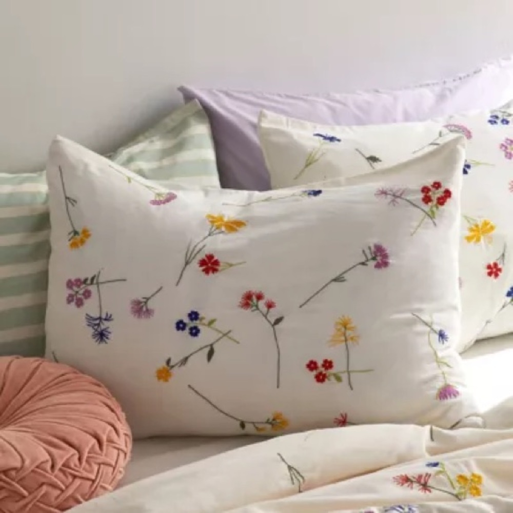 Urban Outfitters Floral Embroidered Pillowcase